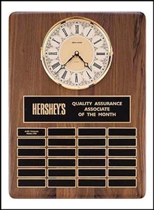 Walnut Perpetual Plaque with Solid Brass Clock Bezel and (24) Individual Plates