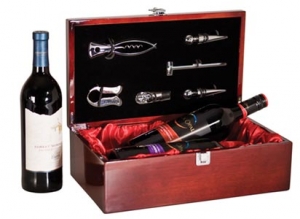 Rosewood Piano Finish Dual Wine Bottle Presentation Box with Tools