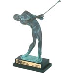 Brass/Verdigris/Golfer with Black Wood Base